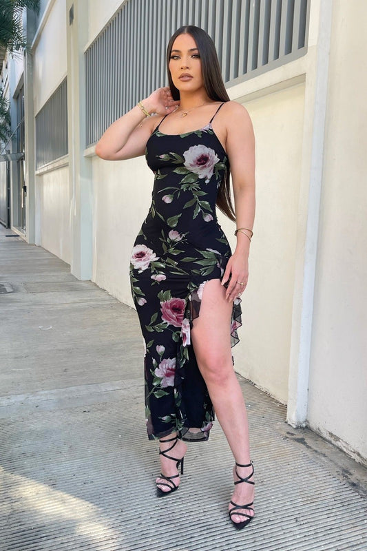 Mesh material flower dress