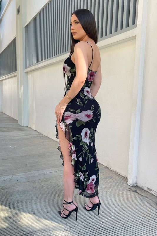 Mesh material flower dress