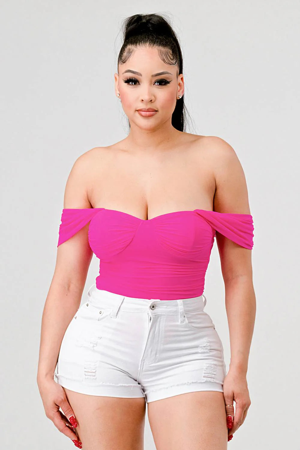 LUXE MESH OFF DROP SHOULDER SWEETHEART BODYSUIT